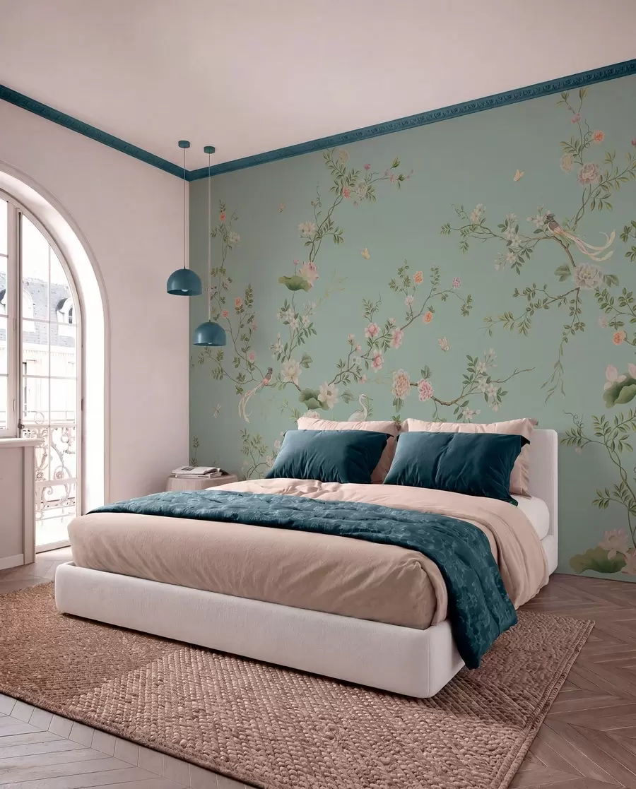 wall murals Цветне гране са птицама на плавој позадини w05416v1