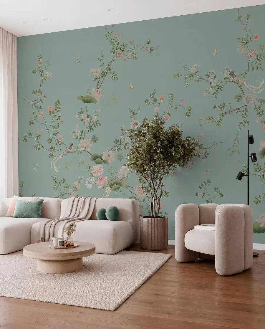 wall murals Цветне гране са птицама на плавој позадини w05416v1