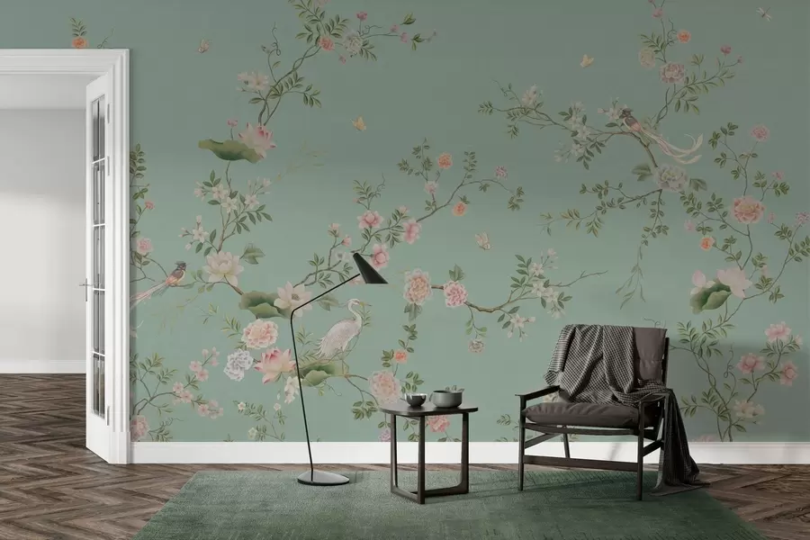 wall murals Цветне гране са птицама на плавој позадини w05416v1