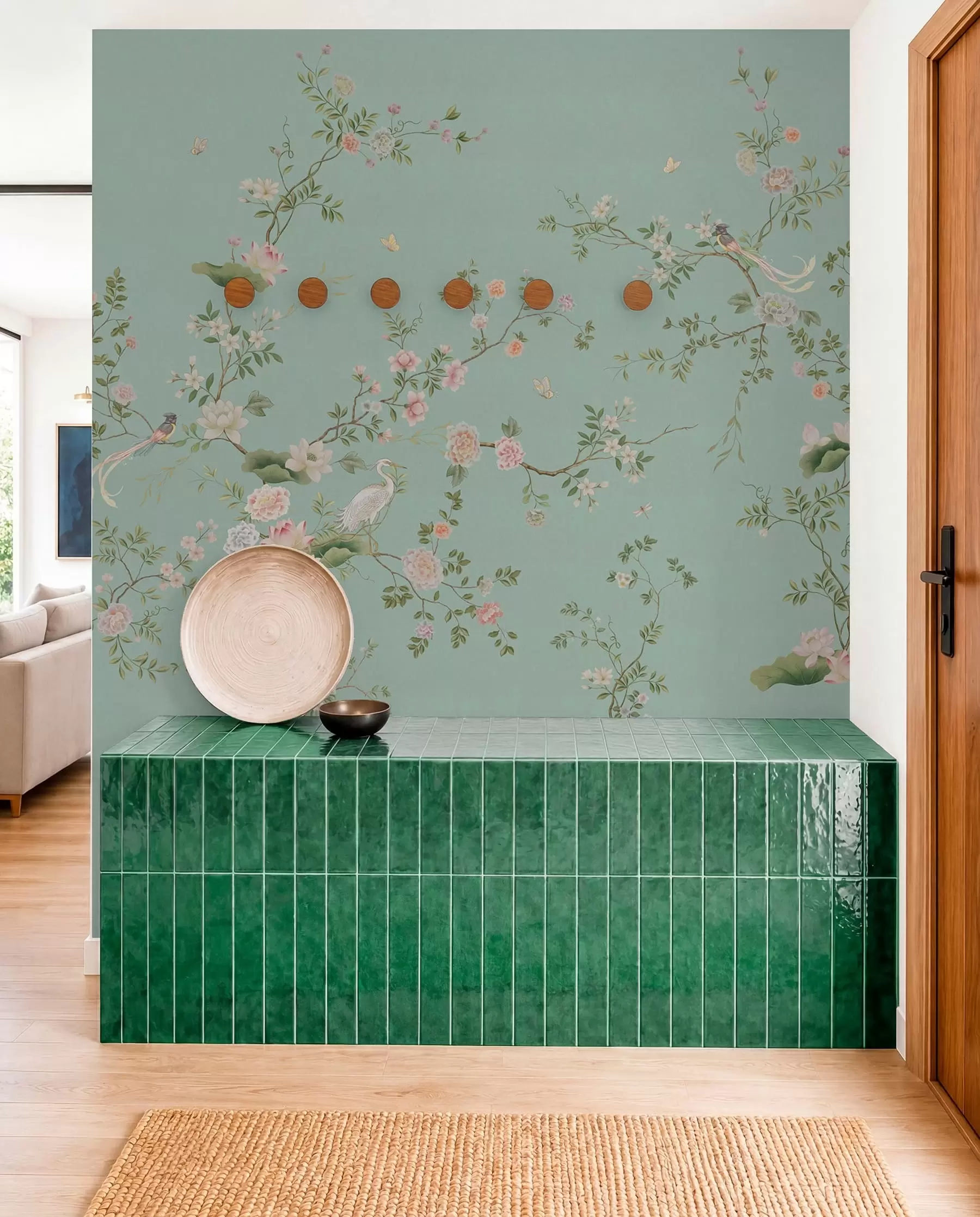 wall murals Цветне гране са птицама на плавој позадини w05416v1