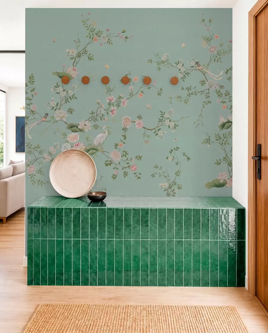 wall murals Цветне гране са птицама на плавој позадини w05416v1