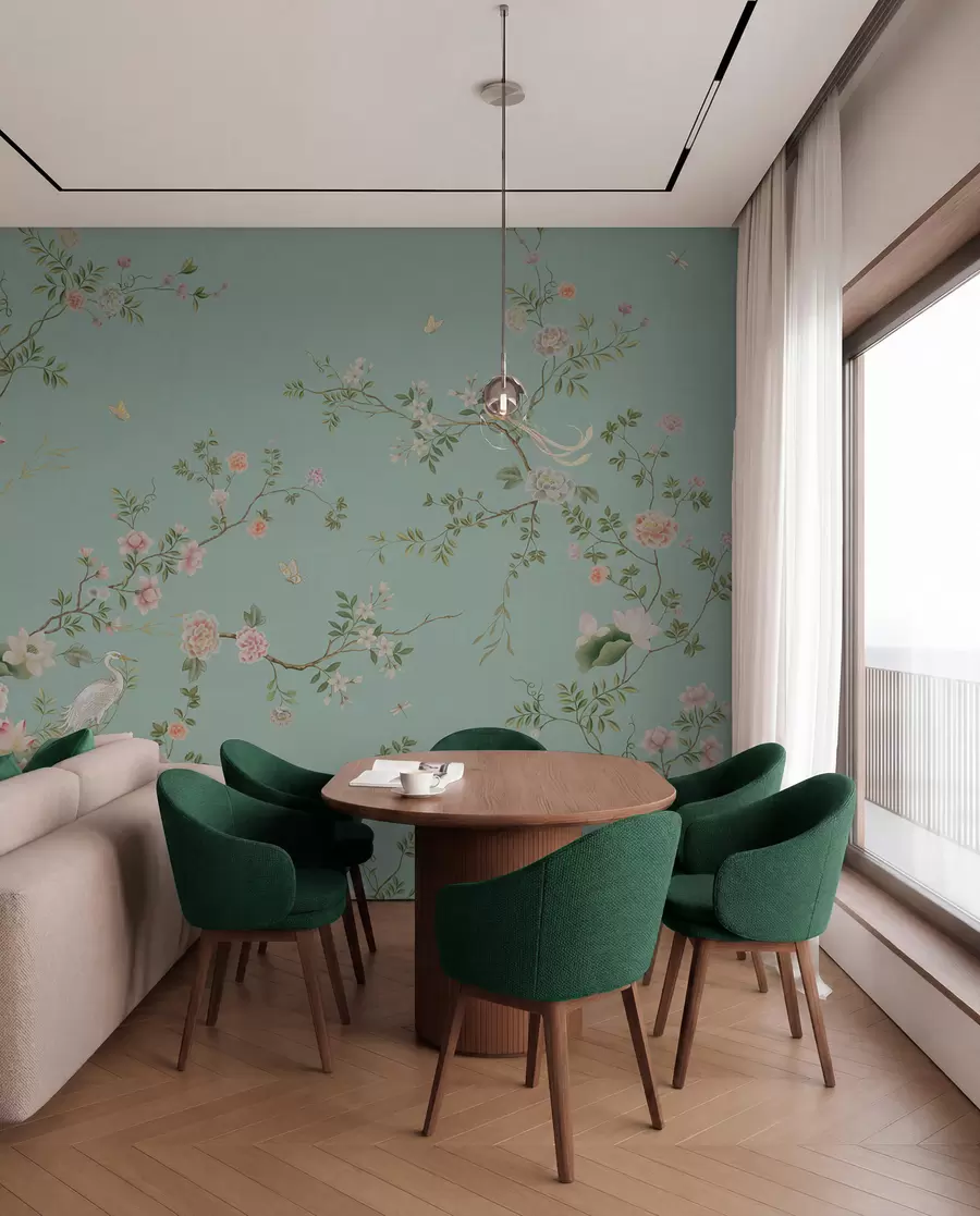 wall murals Цветне гране са птицама на плавој позадини w05416v1