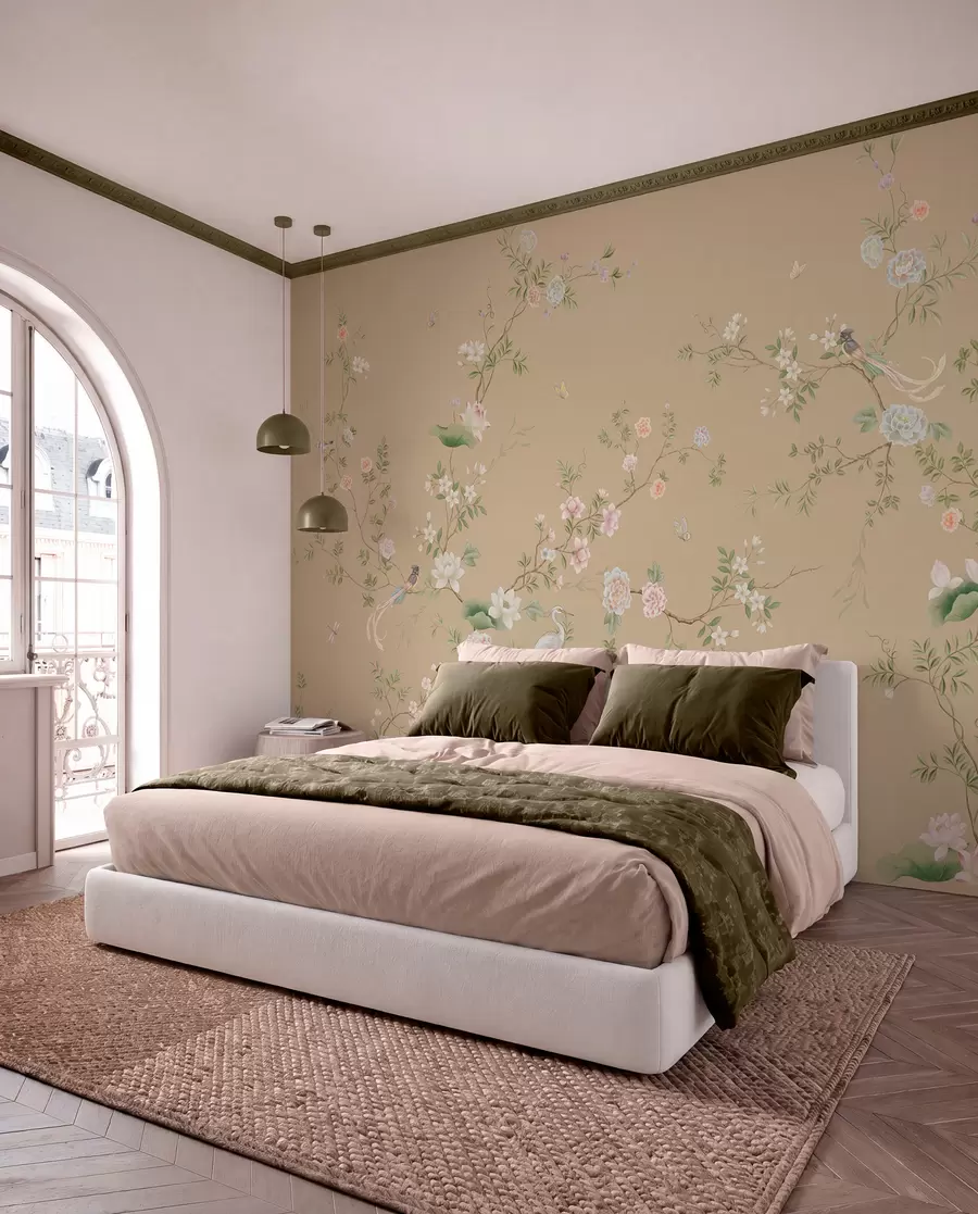 wall murals Цветне гране са птицама на топлој беж боји w05416v2
