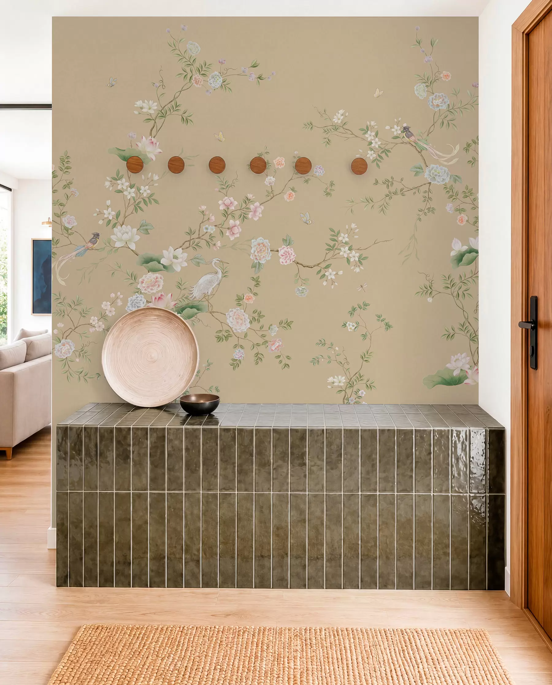 wall murals Цветне гране са птицама на топлој беж боји w05416v2
