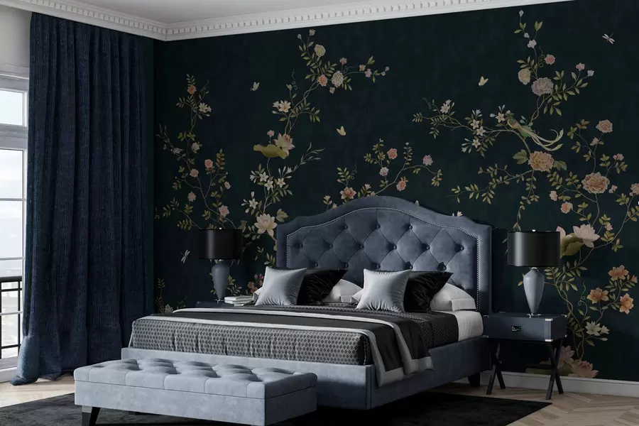 wall murals Цветне гране са птицама на тамној позадини w05416v3