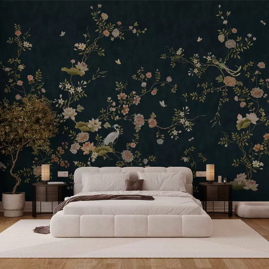 wall murals Цветне гране са птицама на тамној позадини w05416v3