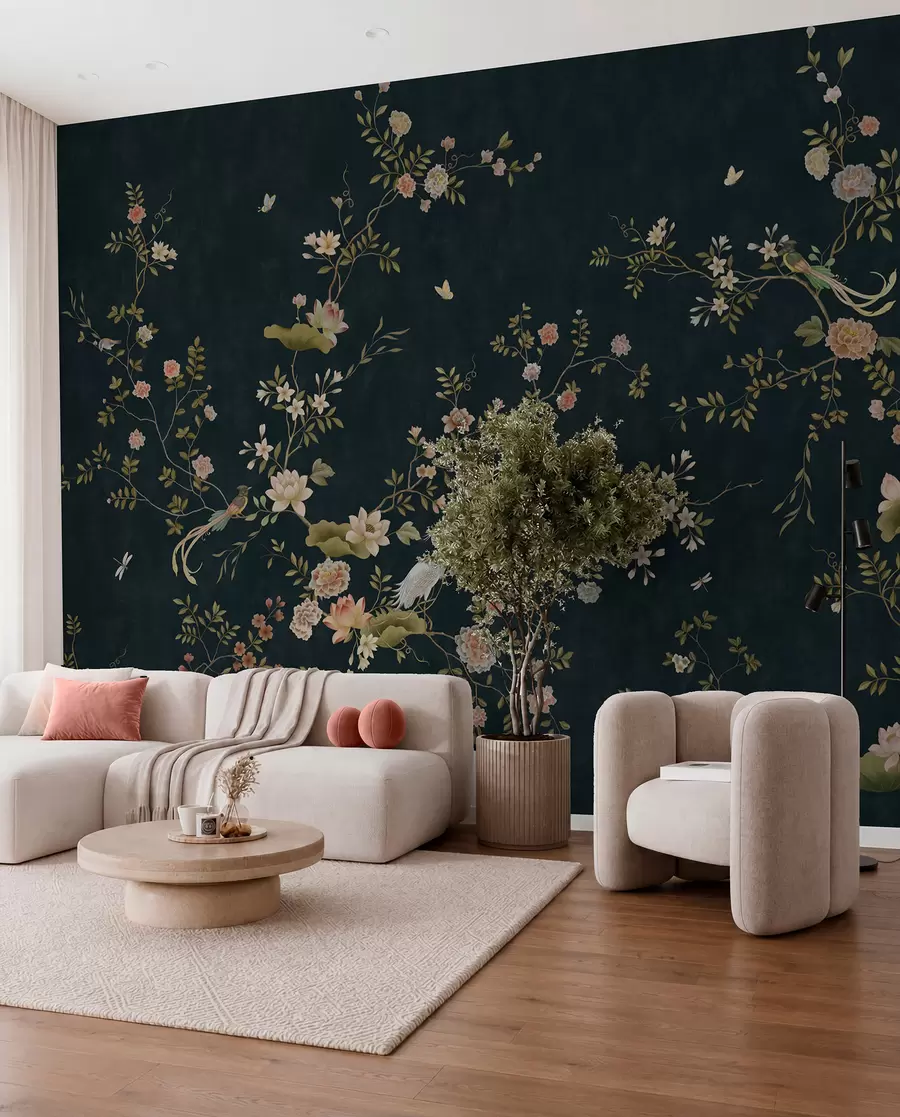 wall murals Цветне гране са птицама на тамној позадини w05416v3