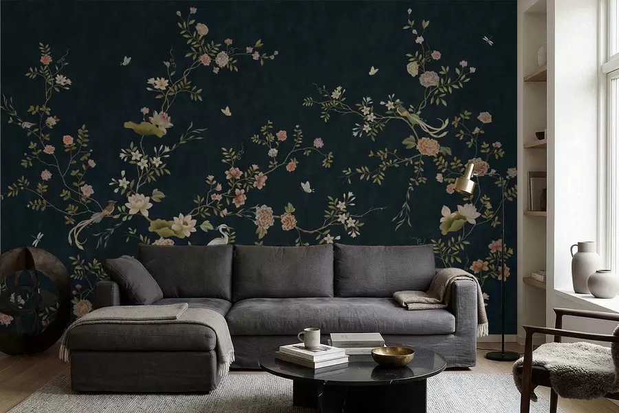 wall murals Цветне гране са птицама на тамној позадини w05416v3