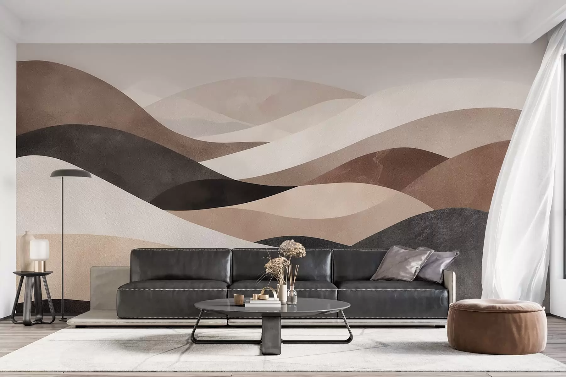 wall murals Апстрактни таласи у пешчано беж тоновима w09792
