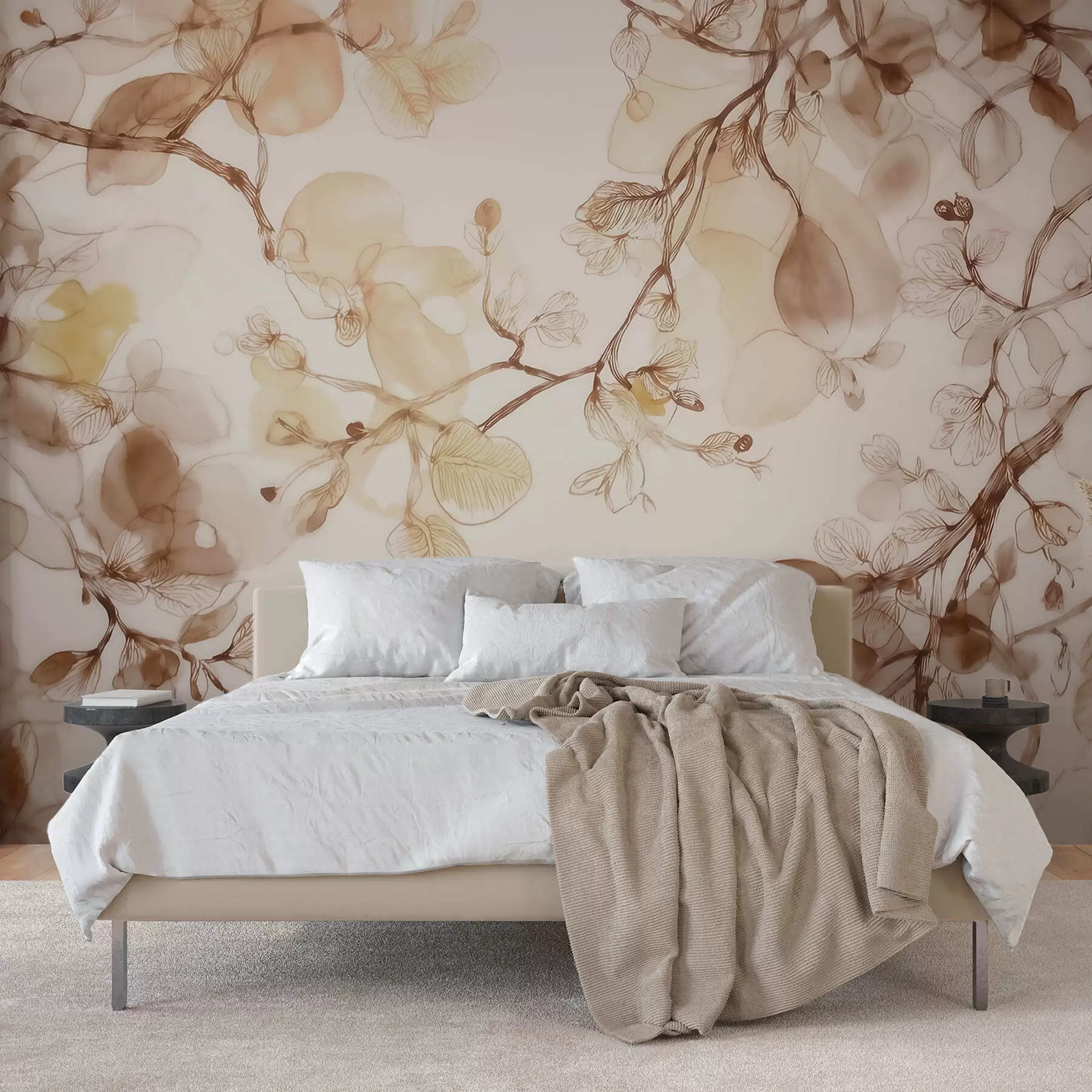 wall murals Прозрачне висеће гране у беж тоновима у стилу акварела w09795