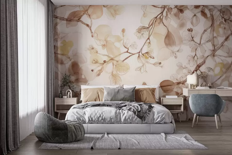 wall murals Прозрачне висеће гране у беж тоновима у стилу акварела w09795