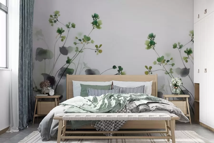 wall murals Нежно дивље цвеће и трава у стилу акварела w09796