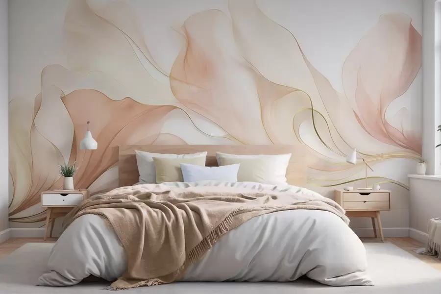 wall murals Апстрактна текућа текстура у нијансама брескве и крема са нежним линијама w09815