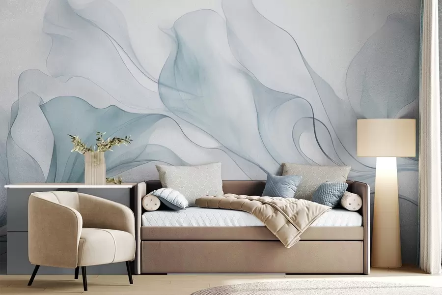 wall murals Апстрактна текућа текстура у нијансама плаве са нежним линијама w09815v1