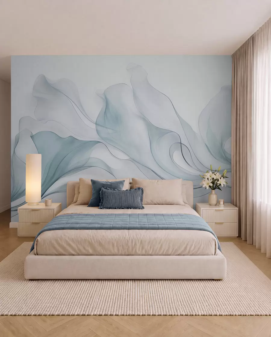 wall murals Апстрактна текућа текстура у нијансама плаве са нежним линијама w09815v1