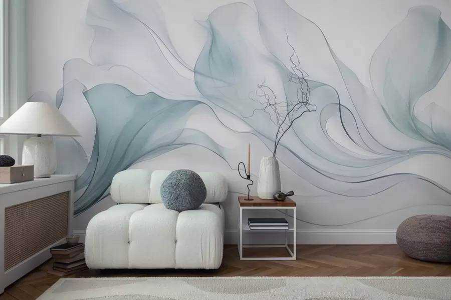 wall murals Апстрактна текућа текстура у нијансама плаве са нежним линијама w09815v1