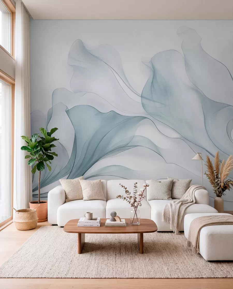 wall murals Апстрактна текућа текстура у нијансама плаве са нежним линијама w09815v1