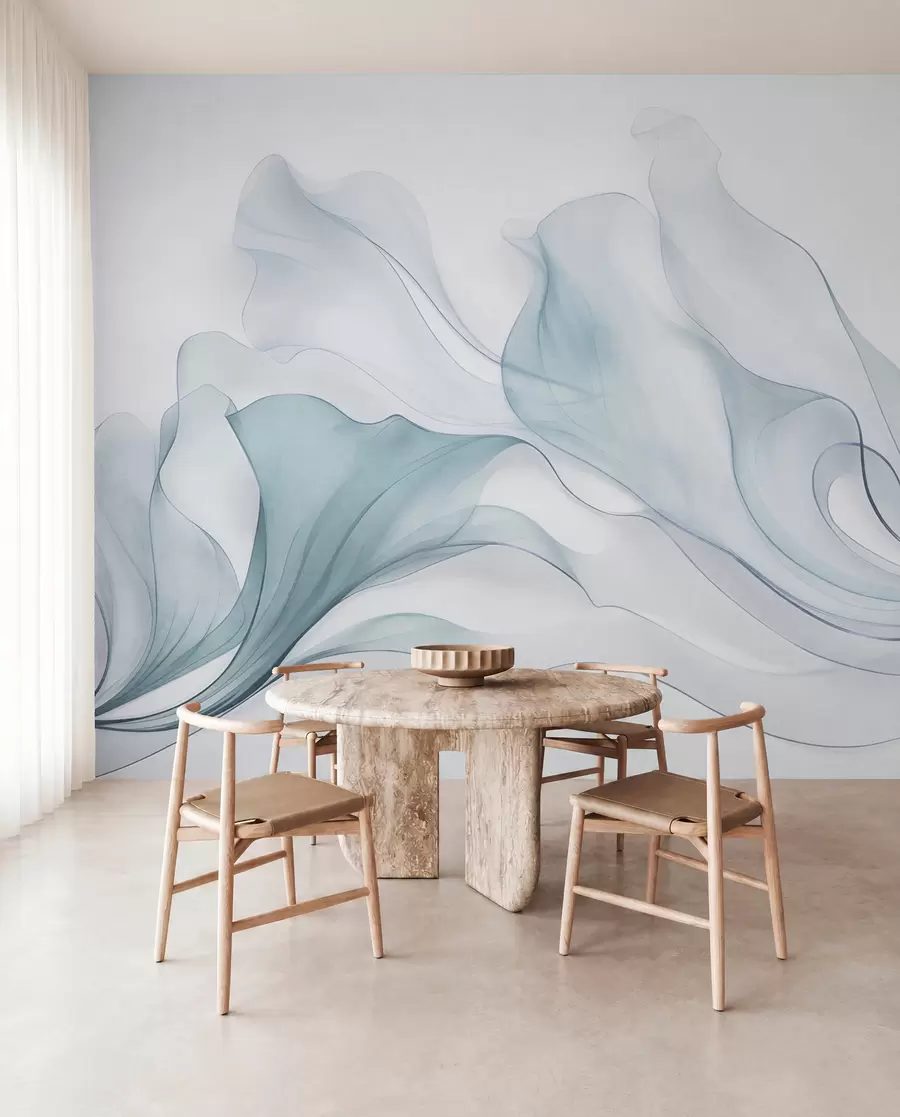 wall murals Апстрактна текућа текстура у нијансама плаве са нежним линијама w09815v1