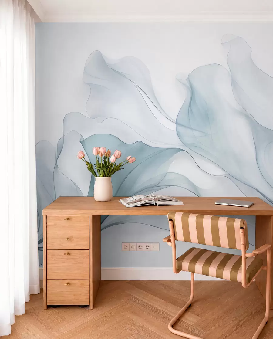 wall murals Апстрактна текућа текстура у нијансама плаве са нежним линијама w09815v1