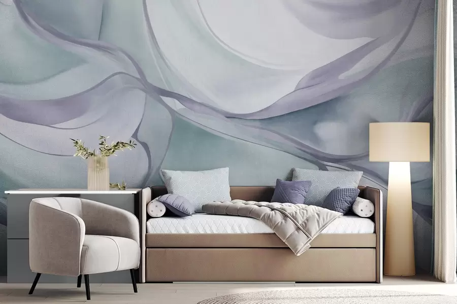 wall murals Апстрактни текстурирани течни облици у нијансама плаве и сиве са нежним линијама w09818v1