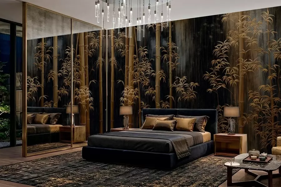 wall murals Тамни бамбус на црној позадини w05120