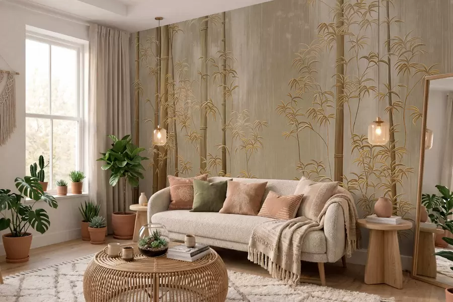 wall murals Беж бамбус са танким стабљикама w05120v2
