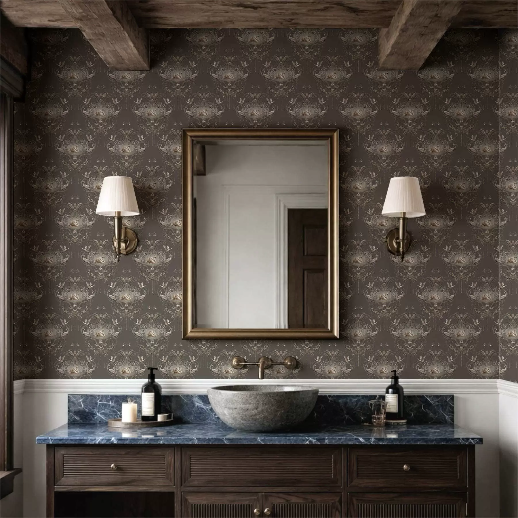 wall murals Украс са лабудовима и птицама у класичном стилу a01161