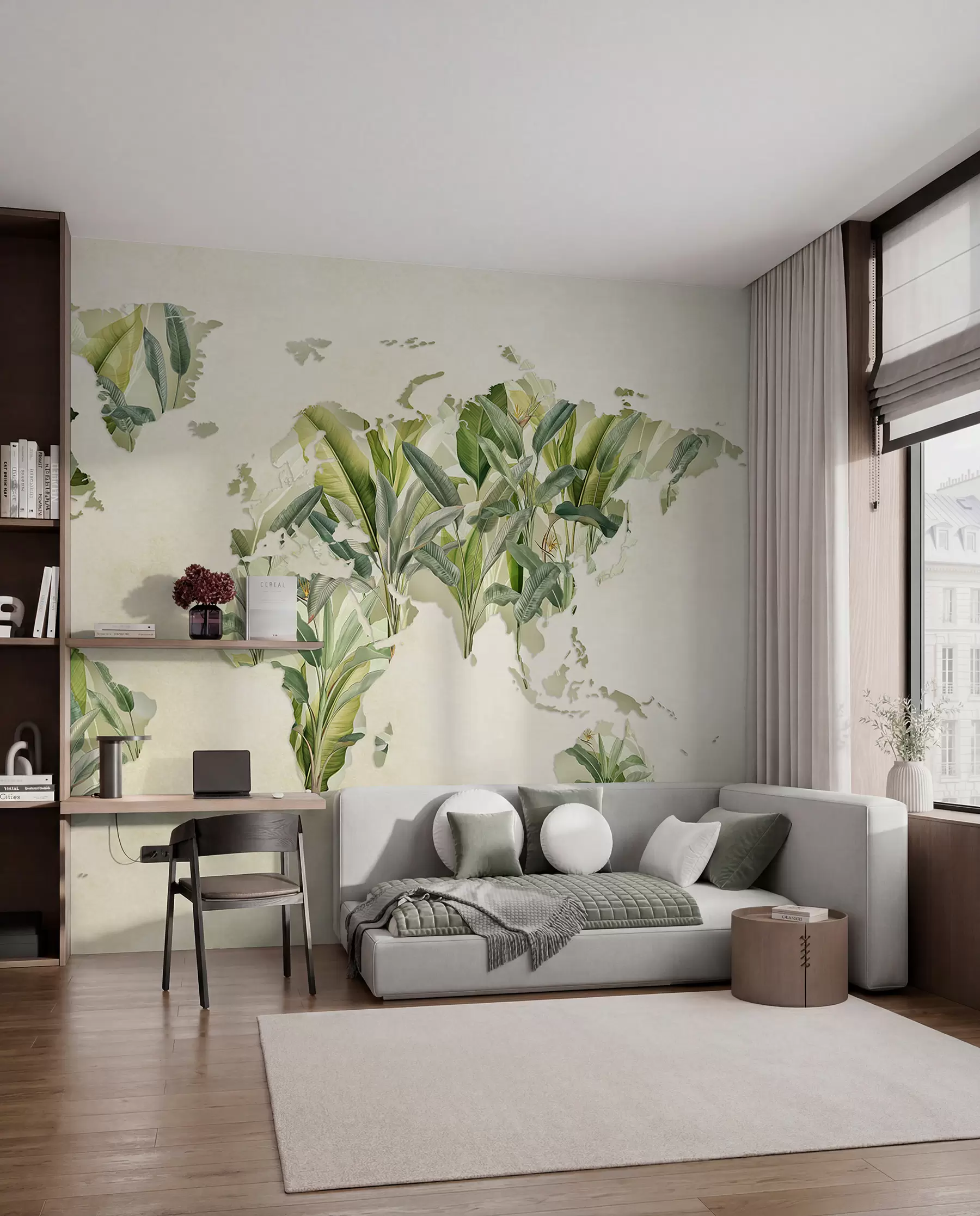 wall murals Зелена мапа света направљена од листова банане c00007