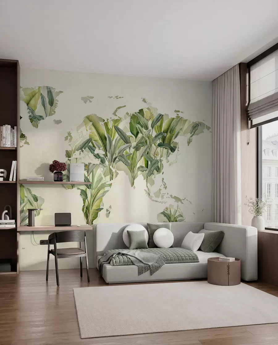 wall murals Зелена мапа света направљена од листова банане c00007