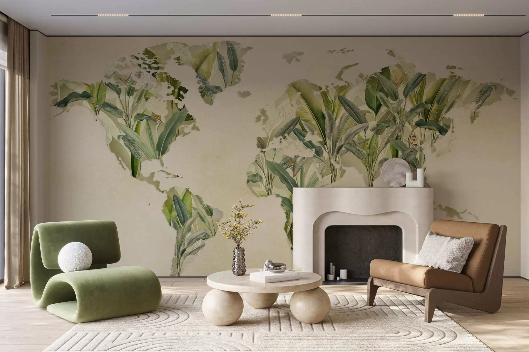 wall murals Зелена мапа света направљена од листова банане c00007