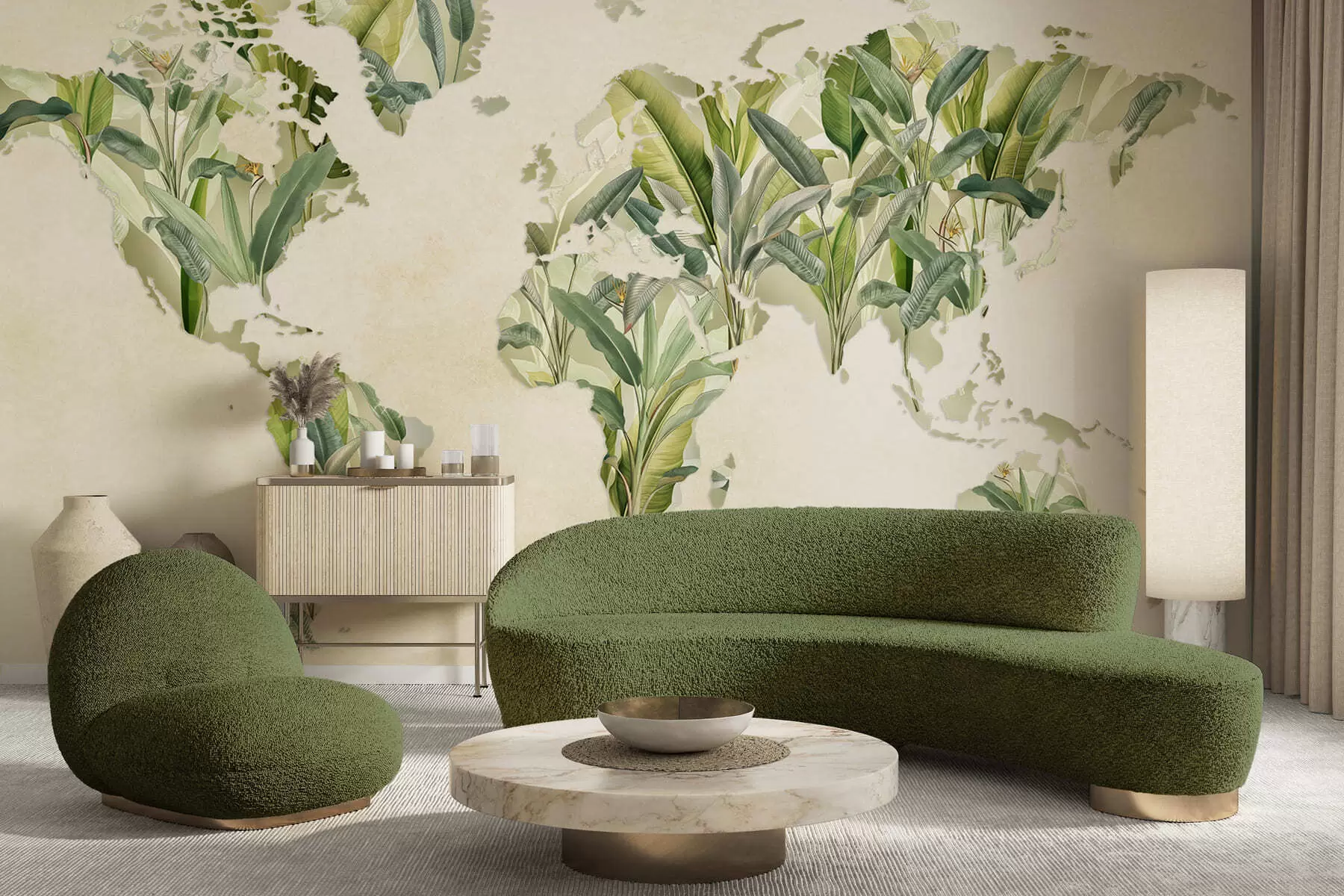 wall murals Зелена мапа света направљена од листова банане c00007