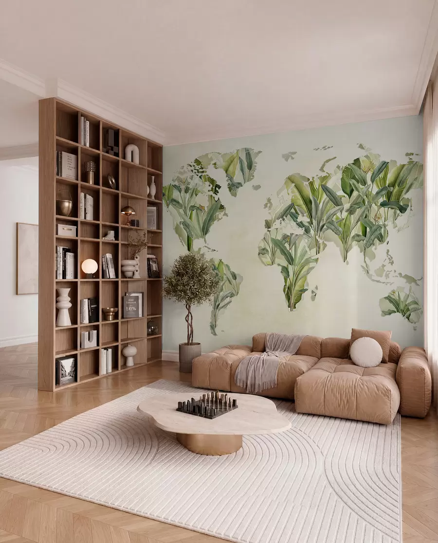 wall murals Зелена мапа света направљена од листова банане c00007