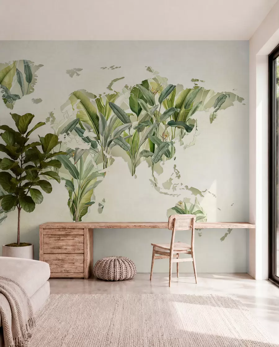 wall murals Зелена мапа света направљена од листова банане c00007