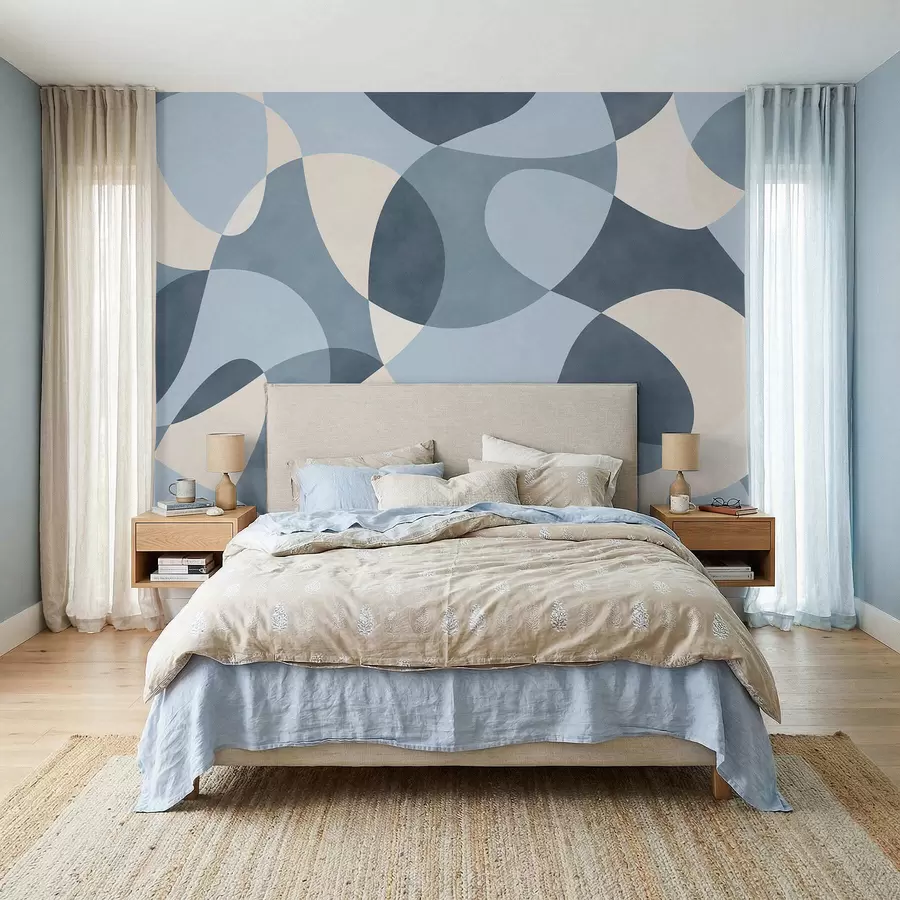 wall murals Апстрактни узорак са заобљеним облицима у плавим тоновима w05149v2
