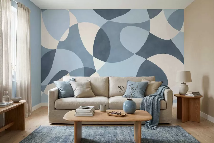 wall murals Апстрактни узорак са заобљеним облицима у плавим тоновима w05149v2