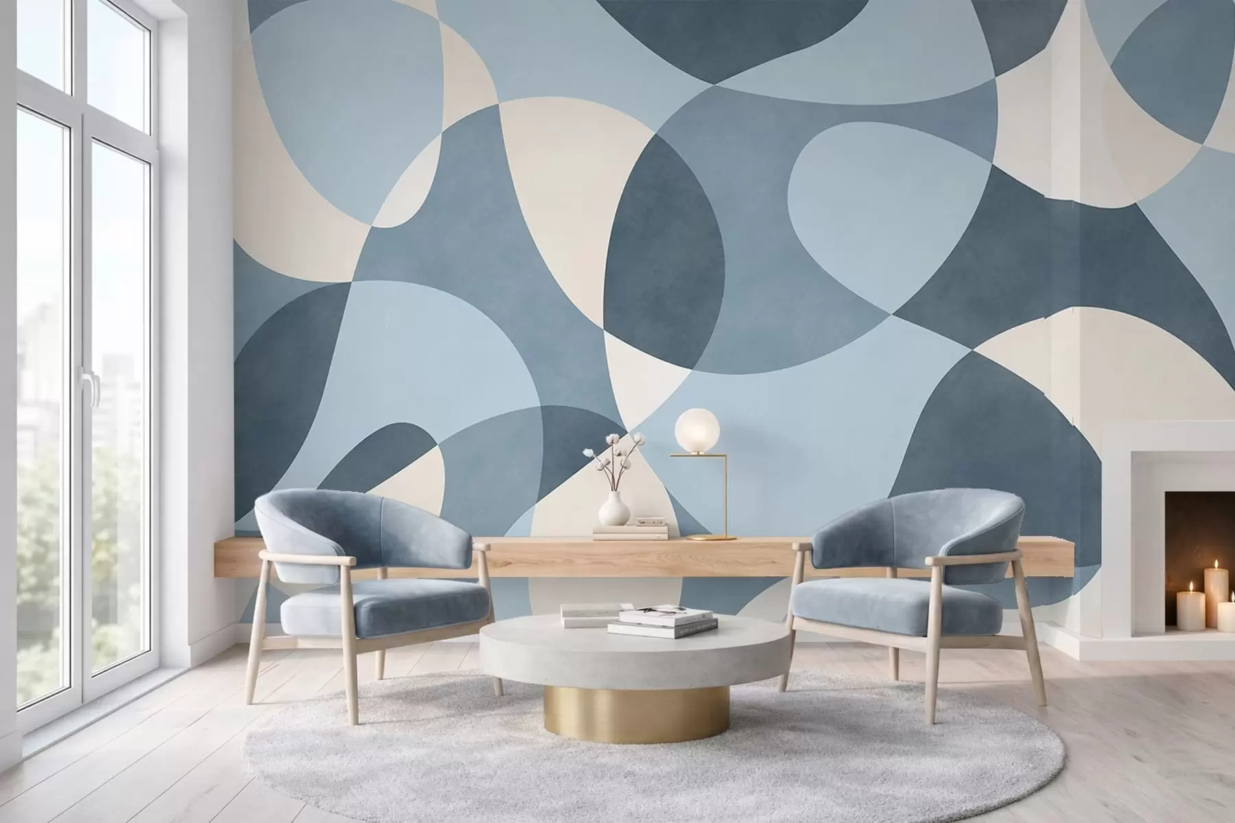 wall murals Апстрактни узорак са заобљеним облицима у плавим тоновима w05149v2