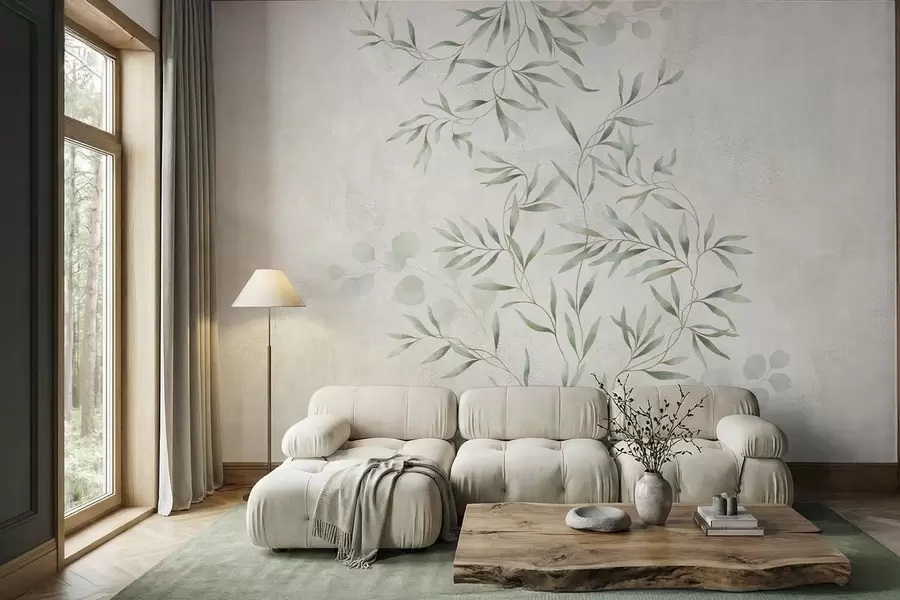 wall murals Нежни ботанички узорак са танким гранама на светлој позадини w05424