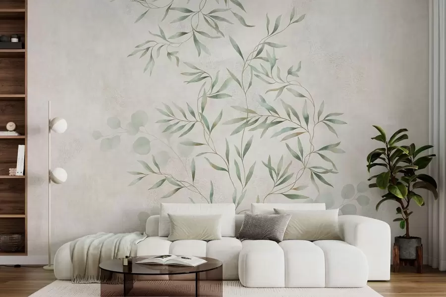 wall murals Нежни ботанички узорак са танким гранама на светлој позадини w05424