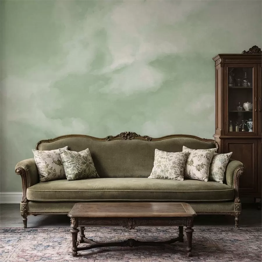 wall murals Мекана облачна позадина у меким зеленим тоновима w05426v2