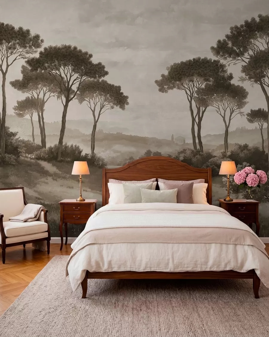 wall murals Пејзаж са дрвећем у винтаге сепија тону w05122v2