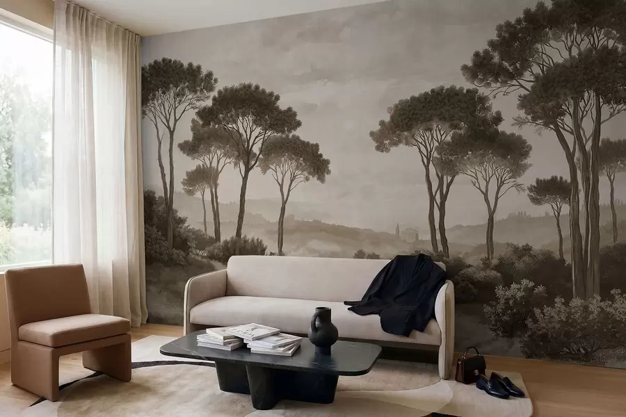 wall murals Пејзаж са дрвећем у винтаге сепија тону w05122v2