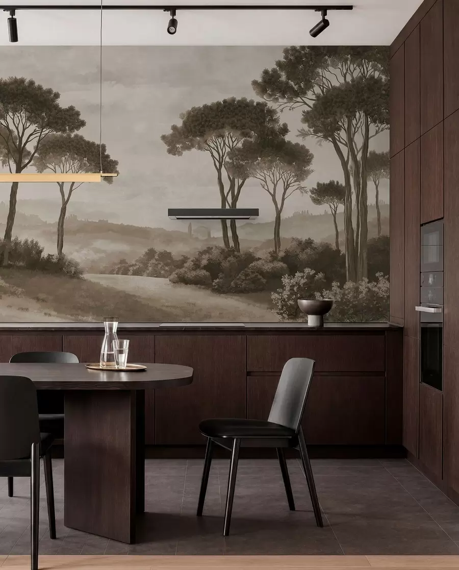 wall murals Пејзаж са дрвећем у винтаге сепија тону w05122v2