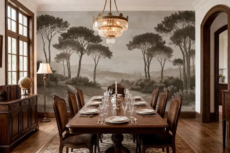wall murals Пејзаж са дрвећем у винтаге сепија тону w05122v2