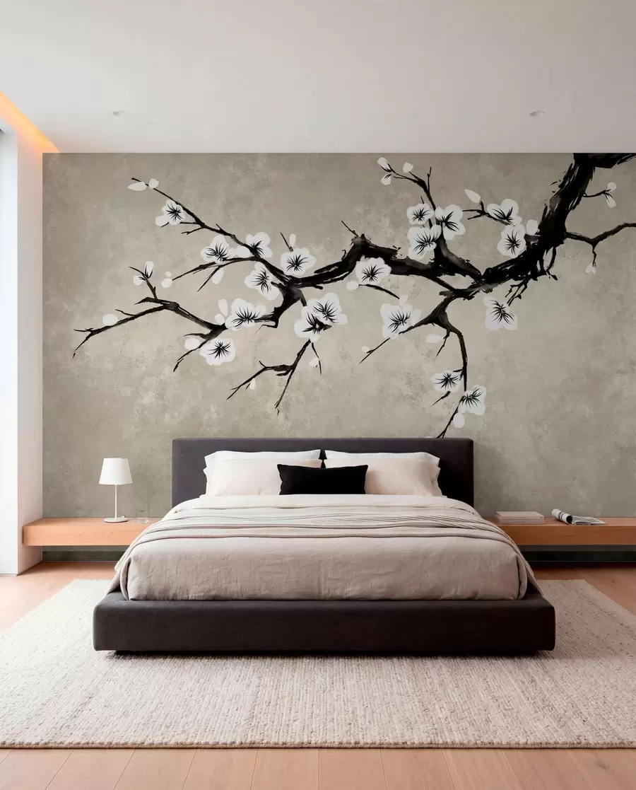 wall murals Грана са белим цветовима у минималистичком стилу w05425