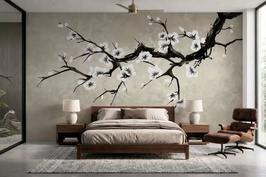 wall murals Грана са белим цветовима у минималистичком стилу w05425