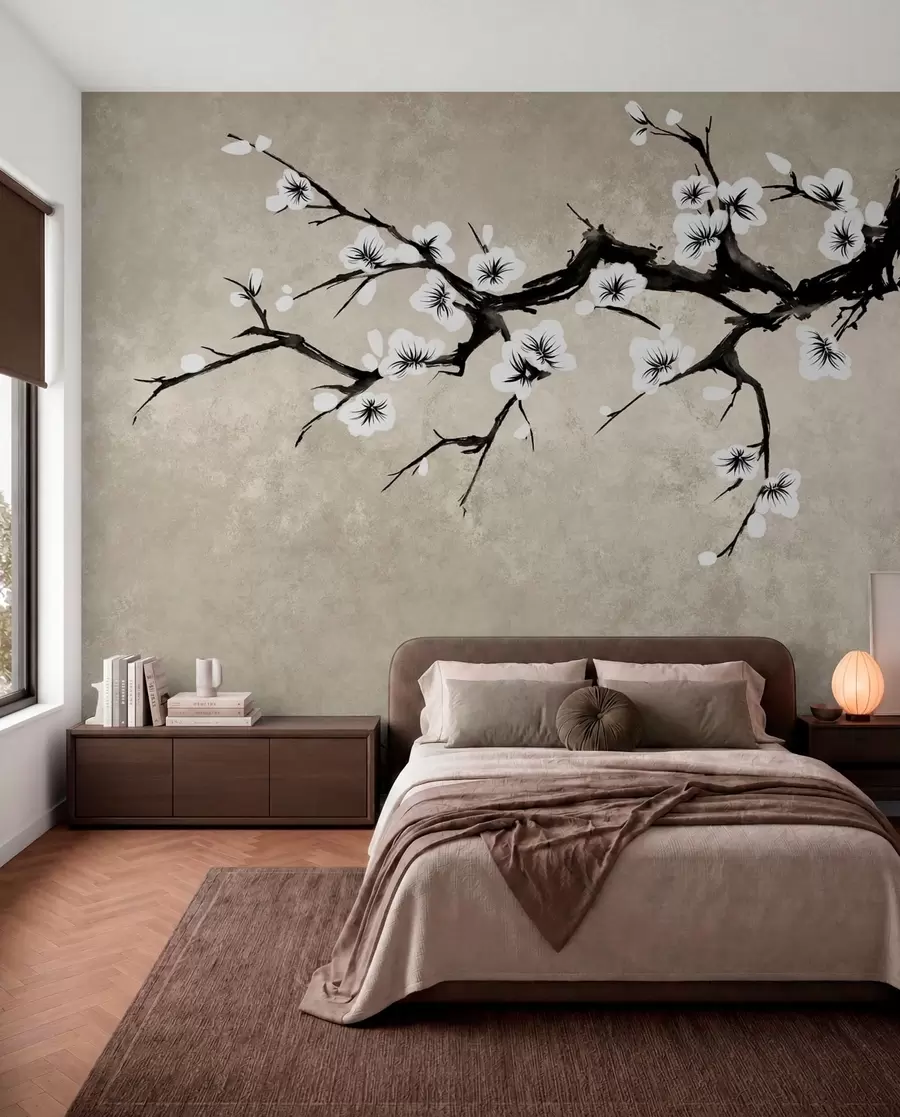 wall murals Грана са белим цветовима у минималистичком стилу w05425