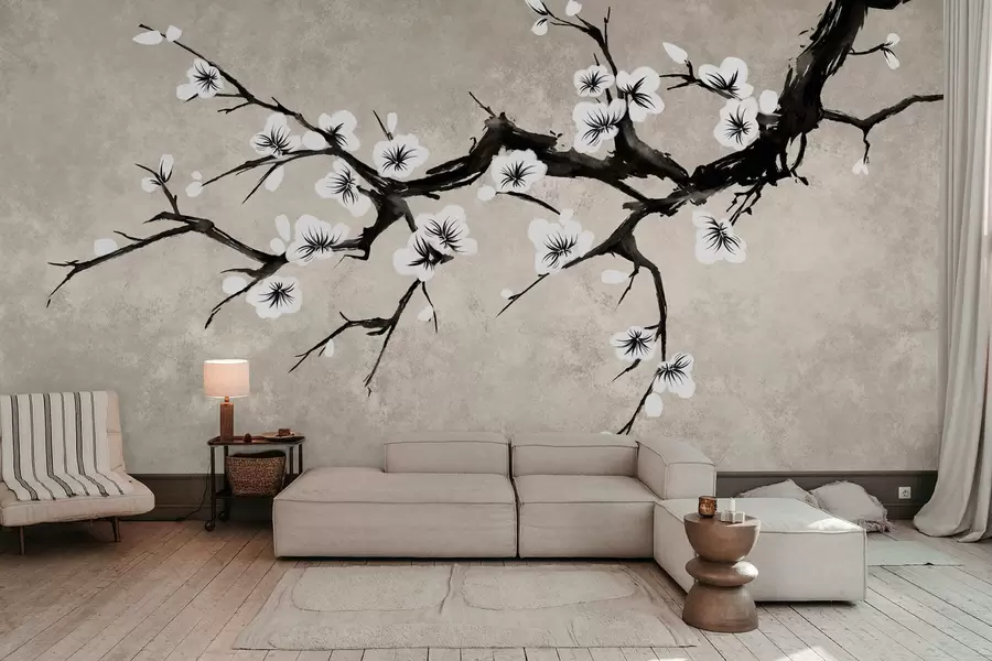 wall murals Грана са белим цветовима у минималистичком стилу w05425