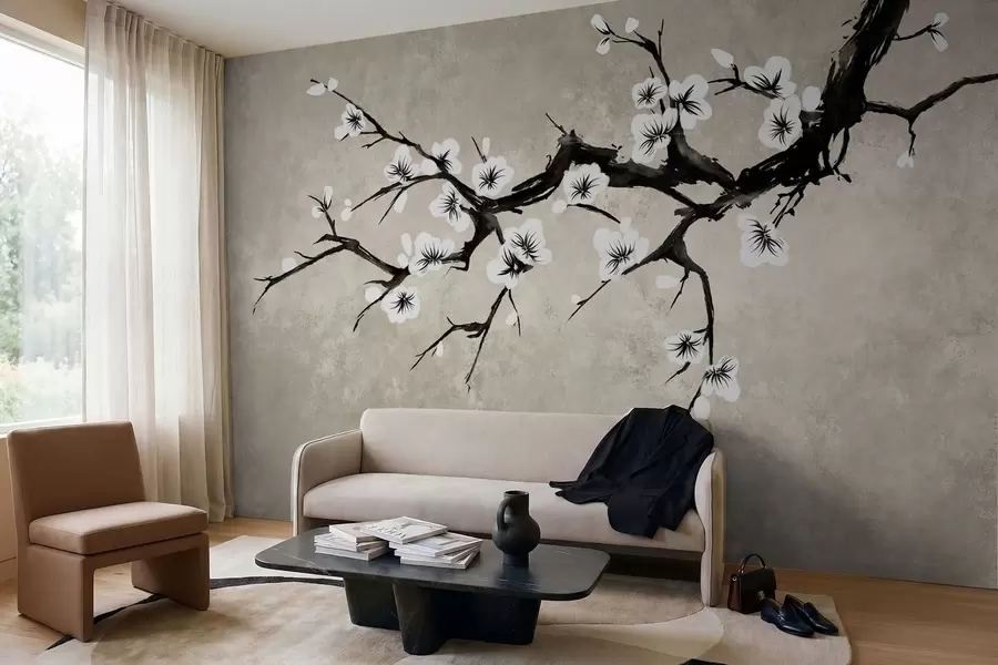 wall murals Грана са белим цветовима у минималистичком стилу w05425