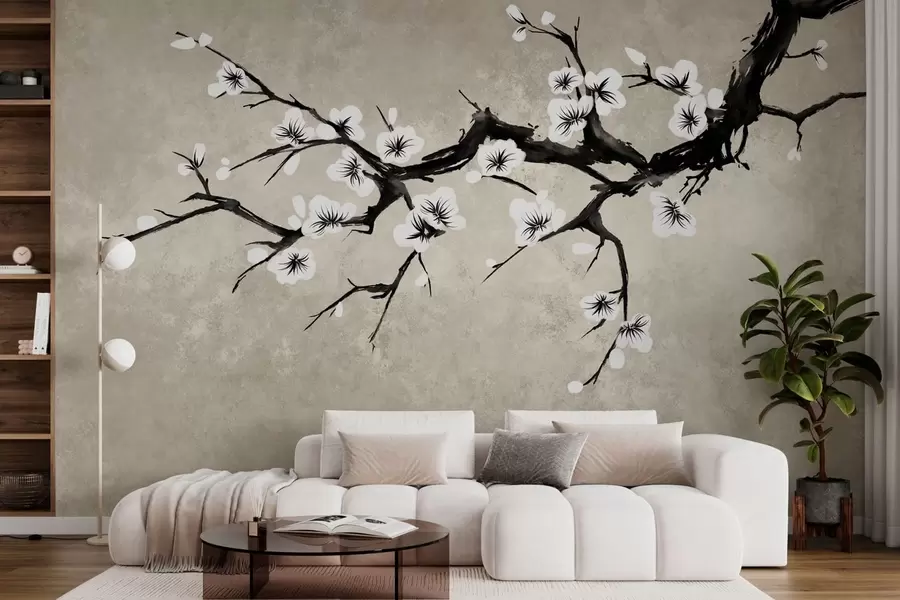 wall murals Грана са белим цветовима у минималистичком стилу w05425