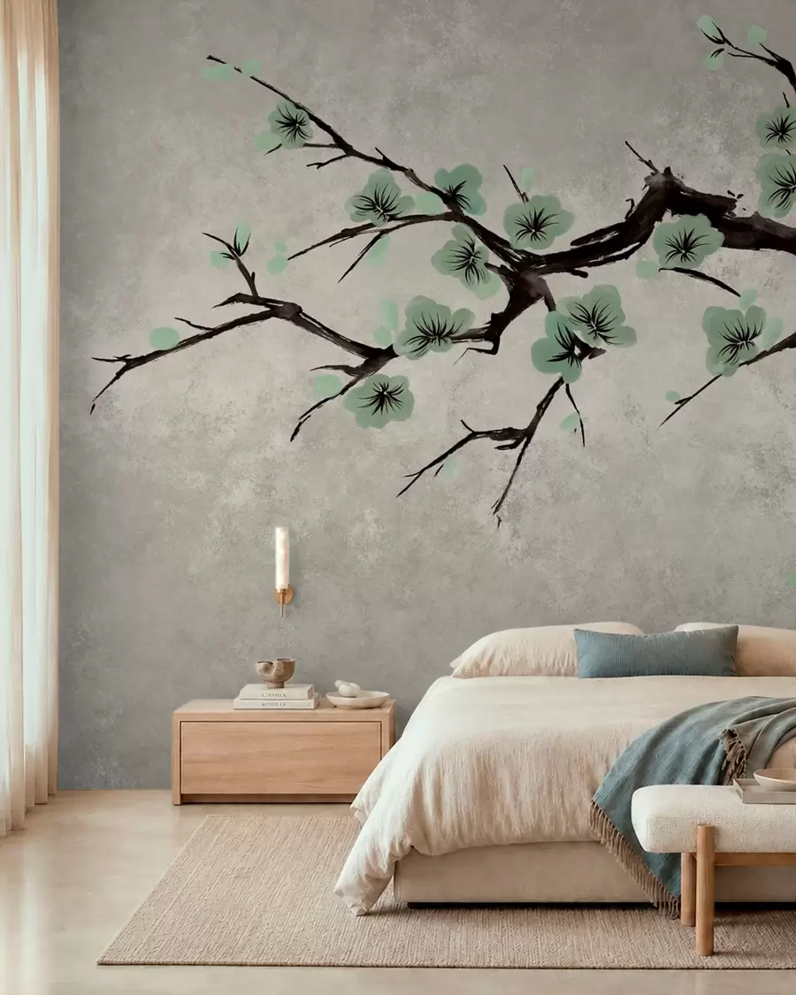 wall murals Грана са зеленим цветовима у мирним тоновима w05425v2